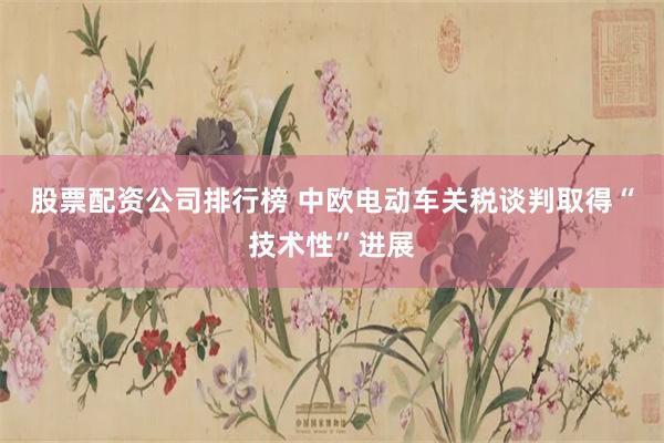 股票配资公司排行榜 中欧电动车关税谈判取得“技术性”进展